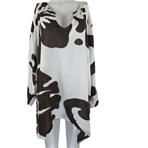 Diva Brown White 100% Rayon Lightweight Women's Tunic Blouse XL